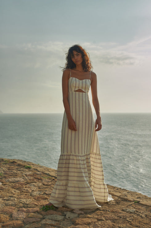 Macarena Linen Maxi Dress / lila Stripes